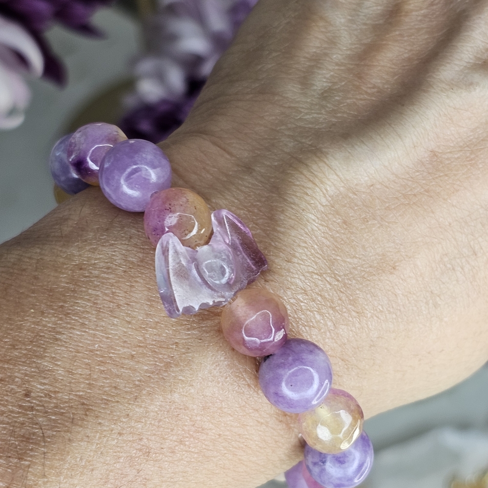 NEW lavender/pink Lepiolite & Orange/pink Jade With Flourite Beaded Bracelet